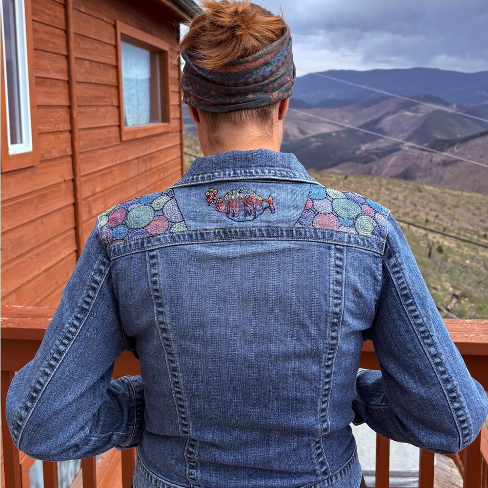 Upcycled Banana Republic Phish Inspired Denim Jacket. Hand Embroidered!